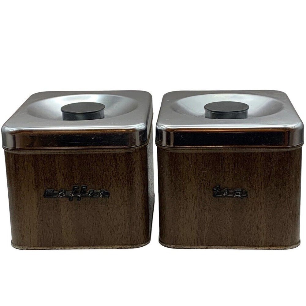 Vintage Kenmore Brown Stacking Kitchen Canister Set Of 2 - Coffee And Tea MCM‌‌‌